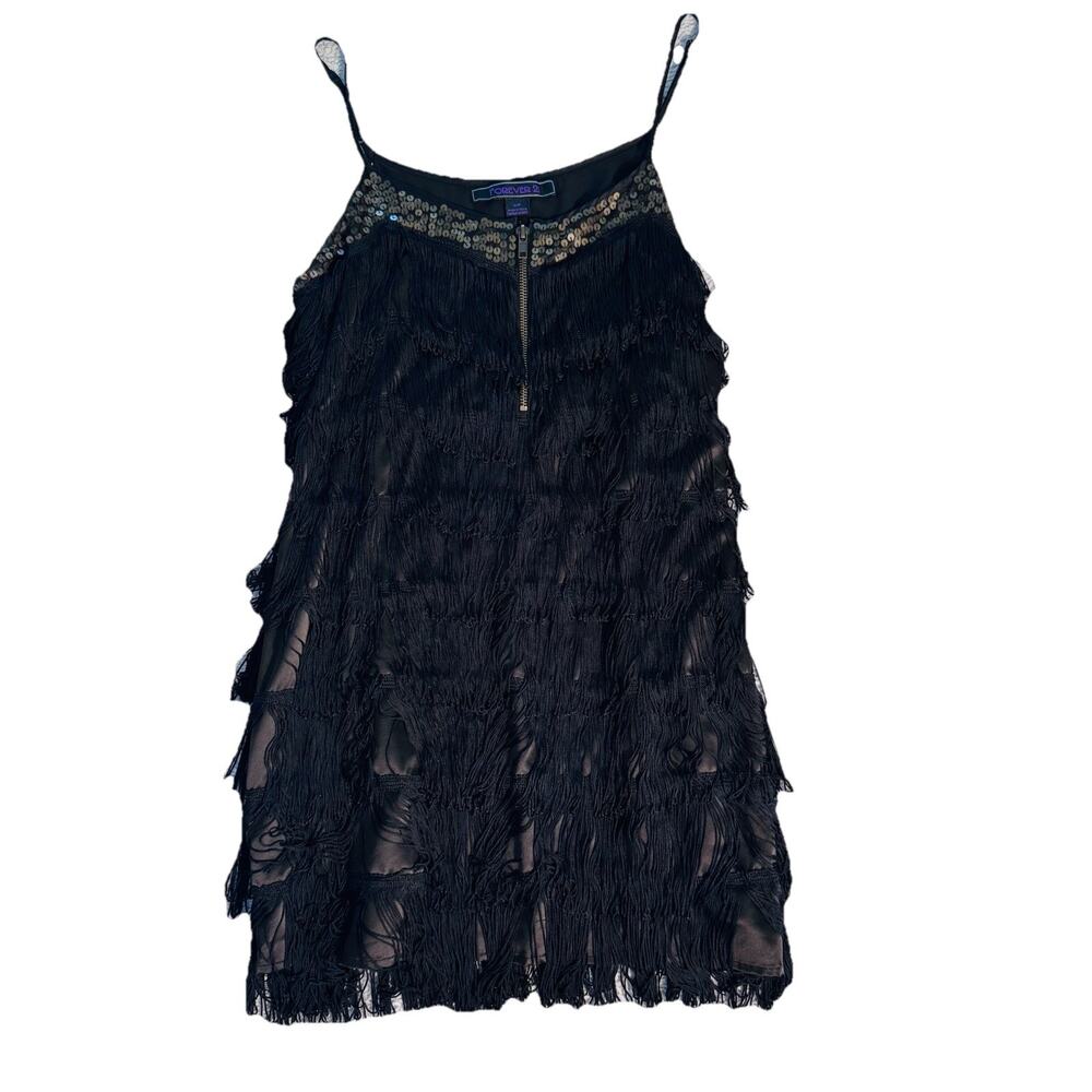 Forever 21 Black Fringe Dress 1920's Flapper Holiday Sz S Gatsby Cocktail NYE